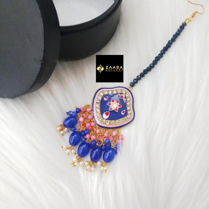 Jaypuri Meenakari Tikli for Women and Girls (Blue) (Imported) M-JMT9724B - Tiklee for Girls - Tikli - Tiklee - Tikli for Women - Tikli for Girls