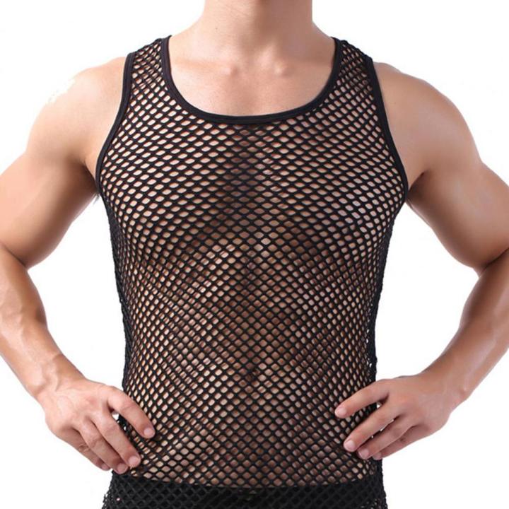 2022Men Vest Undershirt Gay Clothing Mesh Shirt See Through Sheer Sleeveless Men's Tank Top Transparent Shirt incerun майка