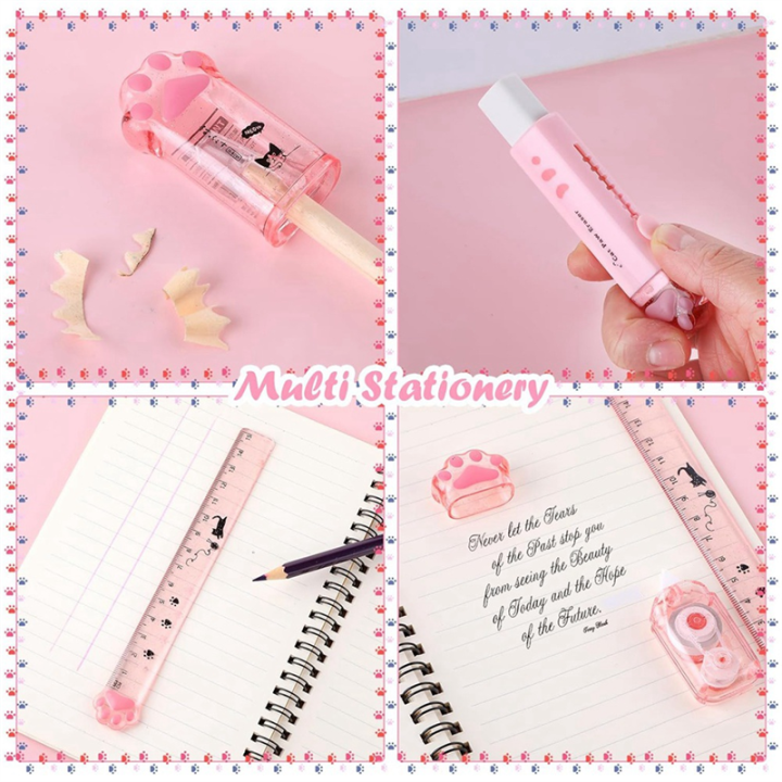 Cute%20Cat%20Stationery%20Set,%206%20Pcs%20Kawaii%20Cat%20Stationary%20Kit%20Pencil%20Sharpener%20Retractable%20Eraser%20Correction%20Tape%20Ruler%20Durable%20Pink%20-%20Image%203