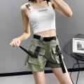 Cargo Shorts Women Pockets High Waist Summer Korean Style Students Thin Loose All-match Casual Wide Leg Harajuku Clothing Design.