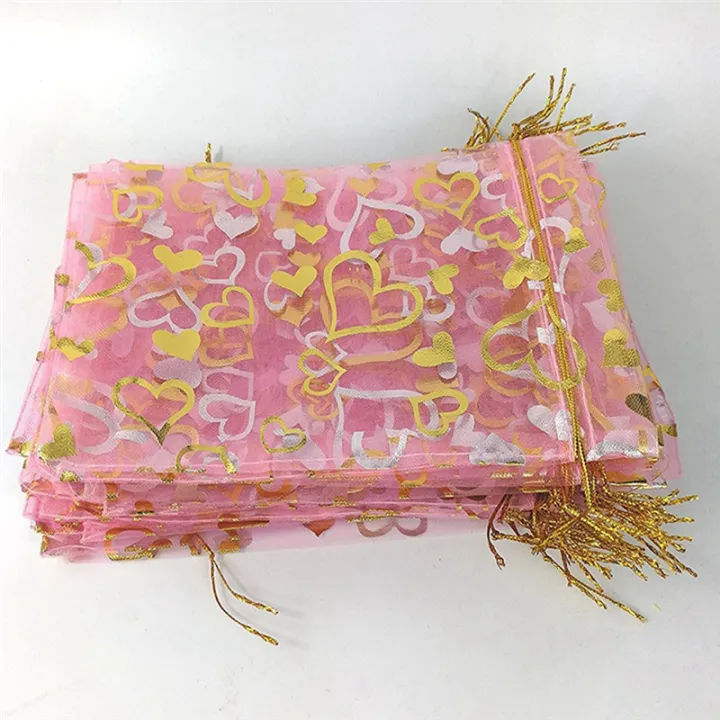 200%20PCS%209X12cm%20Heart%20Printed%20Pink%20Organza%20Bags%20Jewelry%20Pouch%20Bags%20-%20Image%204
