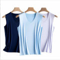 Men's Ice Silk Seamless Vest Summer Young Men Solid Color Stretch Sports Quick Dry Wide Shoulder Thin V-Neck Base Shirt. 