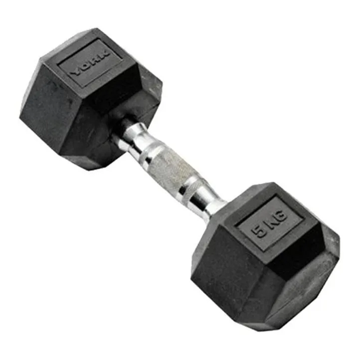 Rubber Hex Dumbbell (Single) 5Kg - Black