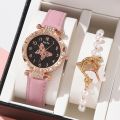 Gorgeous Women's Quartz Watch & Bracelet Set - Unique Diamond Starry Sky Dial Watches for Girls Luxury Stylish Wristwatch.