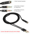 2 Male Plug to 1 Female Jack Audio Mic Headset Splitter Adapter Cable 3.5mm.