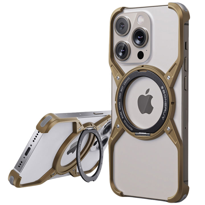 Minimalist Z Case For IPhone 16 Pro Max/16 Pro, Compatible With MagSafe 360° Rotating Stand Aluminum Metal Frameless Drop-Proof Protective Slim Bumper Shell (Desert Titanium, 16 Pro Max - View #8