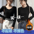 Autumn and Winter 2020 New Solid Color Long Sleeve T Women's Black round Neck Slim Bottoming Shirt Fleece-lined Thickened Inner Wear Top.