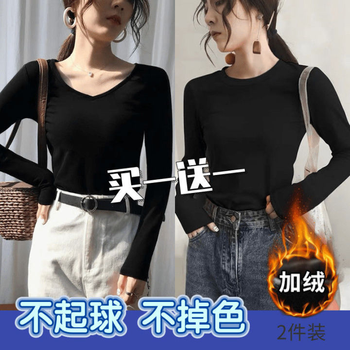 Autumn%20and%20Winter%202020%20New%20Solid%20Color%20Long%20Sleeve%20T%20Women's%20Black%20round%20Neck%20Slim%20Bottoming%20Shirt%20Fleece-lined%20Thickened%20Inner%20Wear%20Top%20-%20Image%205