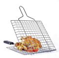 strong and durable variety types bbq grill machine stainless steel handle type Fish Basket Holder Wooden Handle Rack Grilled Clip Net BBQ Helper.