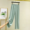 Ladies Fashionable New Ice Silk Large Size Wide Leg Pants Casual Home Pants Solid Color Pajama Pants Pantalones. 