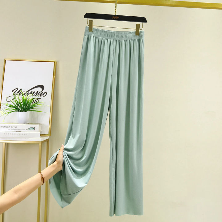Ladies%20Fashionable%20New%20Ice%20Silk%20Large%20Size%20Wide%20Leg%20Pants%20Casual%20Home%20Pants%20Solid%20Color%20Pajama%20Pants%20Pantalones%20-%20Image%203