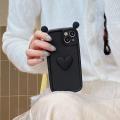 Phone Case For iPhone 11 13 14 15 Pro Max Plus 13Mini Casing Coffee Cute 3D Ears Love Heart Wine Red Cute Candy Color Soft Shockproof Cover Matte Silicone.