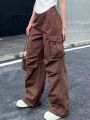 2022 Solid Retro White Cargo Pants Women Harajuku Style Brown Hippie Wide Leg Parachute Trousers Female High Street Pantalone. 
