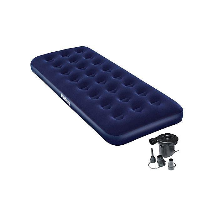Flocked Single Air Bed Camping Mattress with Pump - Blue