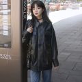 Leather Coat Women's Spring Mid-Length Autumn and Winter Korean Loose Leisure Hong Kong Style MotorcyclepuLeather Jacket with Cotton for Students.