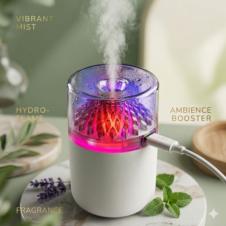 Portable Mini Humidifier with LED Night Light – Quiet USB Ultrasonic Cool Mist Diffuser for Car, Office Desk, and Travel- Ultra-Realistic Crystal Design