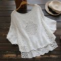 Female 2018 crop top boho summer white blouse women hollow out blusas Cotton Crochet shirt oversize Batwing sleeve tops camisas.
