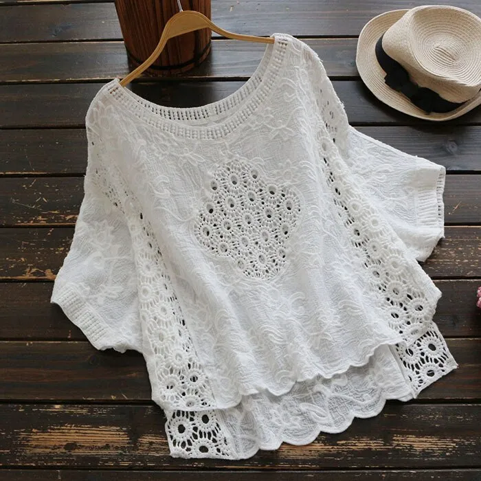 Female%202018%20crop%20top%20boho%20summer%20white%20blouse%20women%20hollow%20out%20blusas%20Cotton%20Crochet%20shirt%20oversize%20Batwing%20sleeve%20tops%20camisas%20-%20Image%202