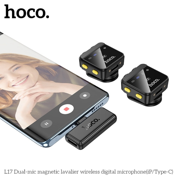 Hoco%20L17%20wireless%20digital%20microphone%20dual%20magnetic%20lapel%20microphone%20(iP/Type-C)%20-%20Image%205