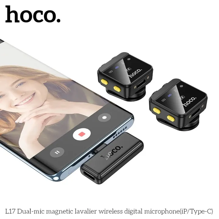 Hoco%20L17%20wireless%20digital%20microphone%20dual%20magnetic%20lapel%20microphone%20(iP/Type-C)%20-%20Image%205