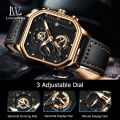 LouisWill Men's Watches Casuals Fashion Watch Quartz Watches Chronograph Business Wristwatches 3ATM Waterproof Watches True Leather Strap Luminous Pointers Wrist Watches with 3 Adjustable Dial for Men. 