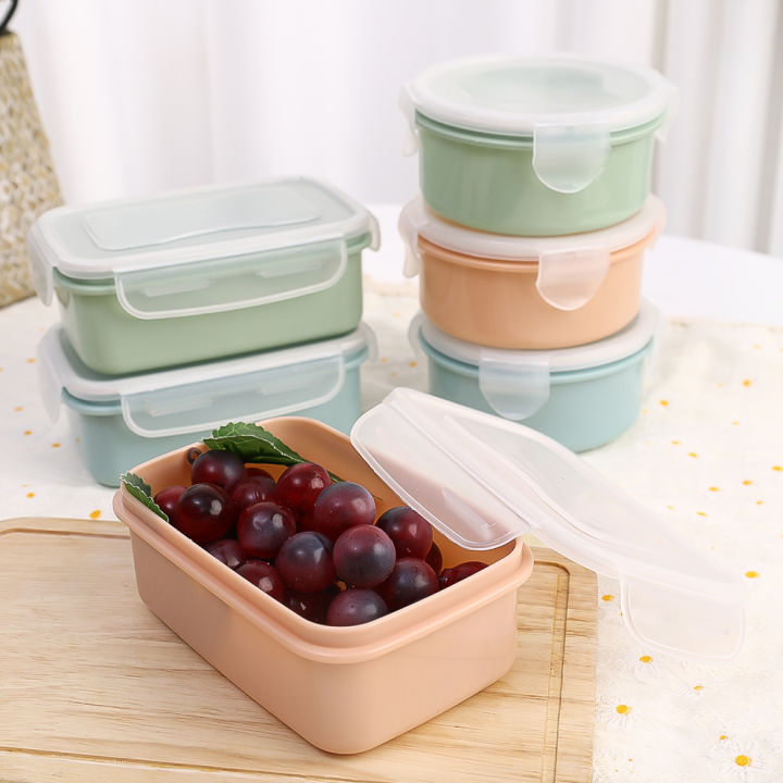 Mini Round Food Preservation Box Rectangular Plastic Storage Box Kitchen Refrigerator Sealing Bento Boxes 1Pcs