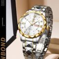 DGSenpi Classic Business Men Quartz Watch Diamond Dail Dual Calendar Watch Luminous Pointer Watch Steel Band Men Wrist Watch Waterproof.