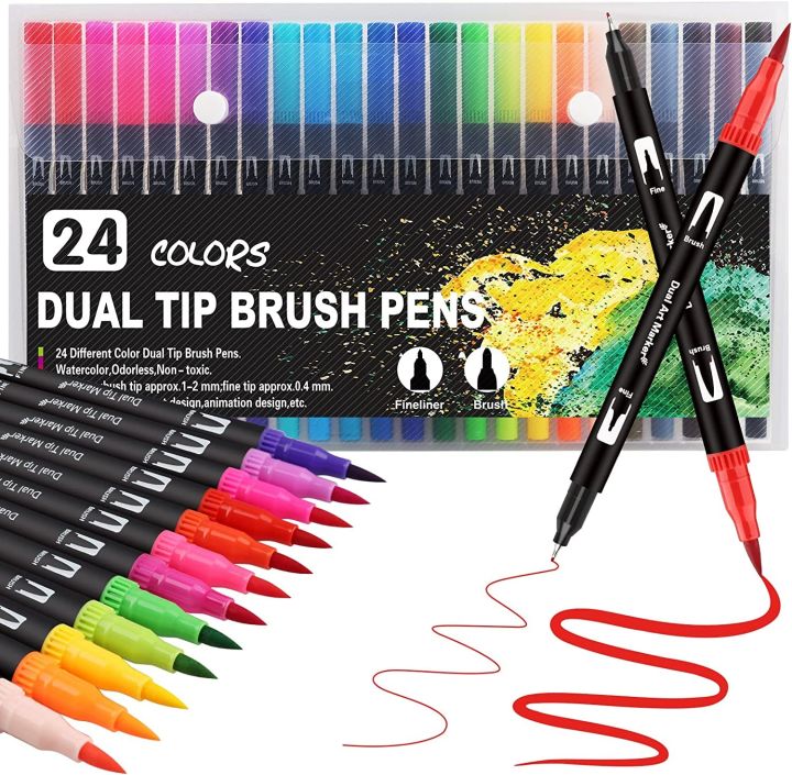24 Colors Art Dual Tips marker pen Coloring Water Colour Brush ...