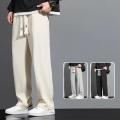 Casual Sports Long Pants Male Garment Men Casual Pants Solid Color Drawstring Elastic Waist Loose Fit Long Trousers Streetwear S.