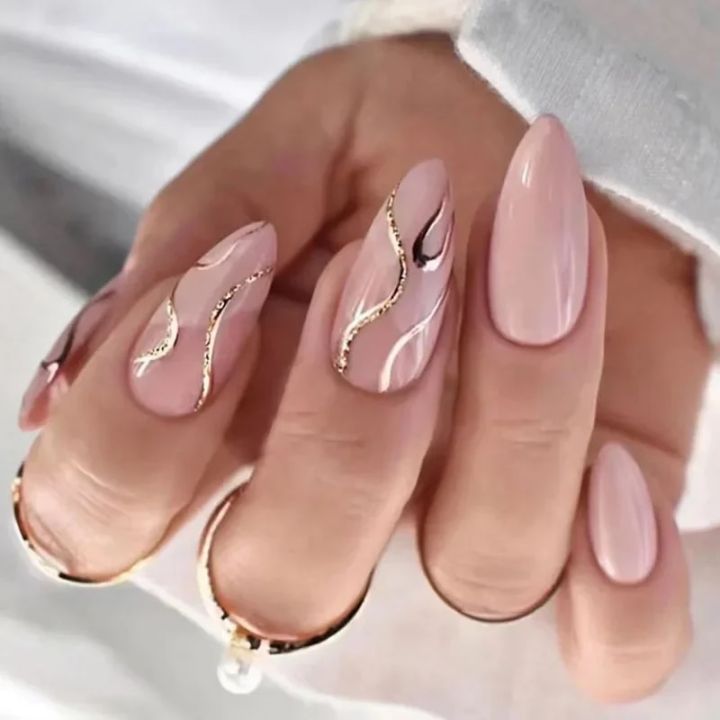 24Pcs%20Short%20Round%20Head%20False%20Nails%20Glitter%20Pink%20Almond%20Nails%20French%20Full%20Cover%20Press%20on%20Nails%20Wearable%20Nail%20Tips%20Manicure%20-%20Image%204