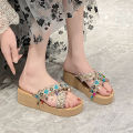 Internet Celebrity Outing Xishuangbanna Ethnic Style Summer Outdoor Fashion Cross Slippers Travel Woven Platform Sandals. 