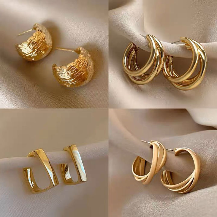 1Pair Minimal Design Metal Exaggerated Geometric Ear Stud Earrings For