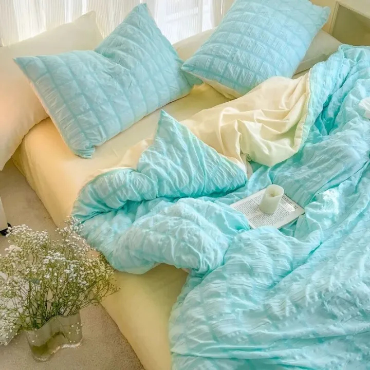 Bubble%20gauze%20washed%20cotton%20bed%20set%20of%20four%20pieces,%20Korean%20style%20girl%20heart%20quilt%20set,%20bed%20sheet%20set%20of%20three%20pieces%20-%20Image%207