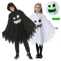 Cross border halloween children's costume white black glow ghost glow grimace cape shawl pie.