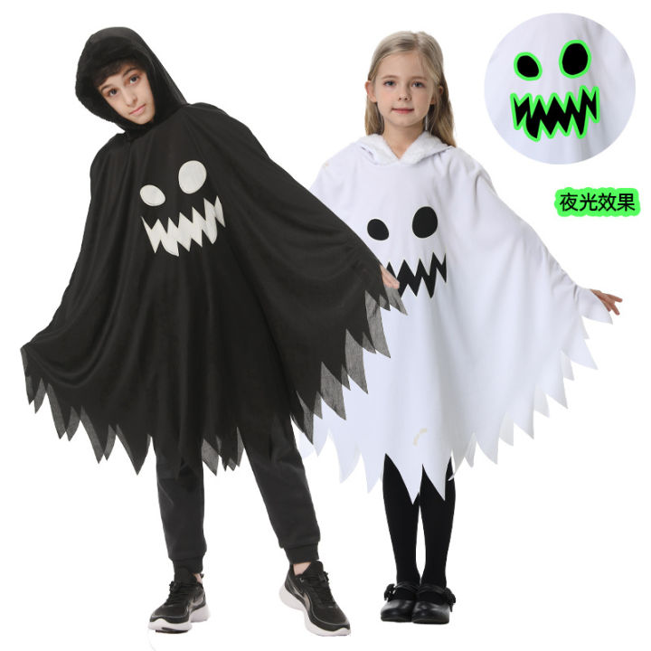 Cross border halloween children's costume white black glow ghost glow grimace cape shawl pie
