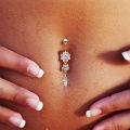 New Fashion Piercing Navel Nail Body Jewelry Flower Pendant Crystal Belly Button Rings for Women Girls #77463.
