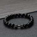 Stainless Steel Black Stone Beaded Bracelet Fitness Fit Life Prayer Dumbbell Bracelets for Men.