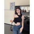 High Street Chain Cut Out Crop Top Women Summer Y2K Clothes Solid Black Asymmetrical Neck Sleeveless Tank Top Streetwear. 