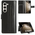 Applicable to Samsung Galaxy Z fold5 Mobile Phone Protective Case with Pen Sleeve Zfold4 Crazy Horse Pattern with Flip Leather Case.