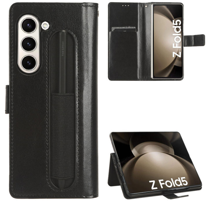 Applicable%20to%20Samsung%20Galaxy%20Z%20fold5%20Mobile%20Phone%20Protective%20Case%20with%20Pen%20Sleeve%20Zfold4%20Crazy%20Horse%20Pattern%20with%20Flip%20Leather%20Case%20-%20Image%204