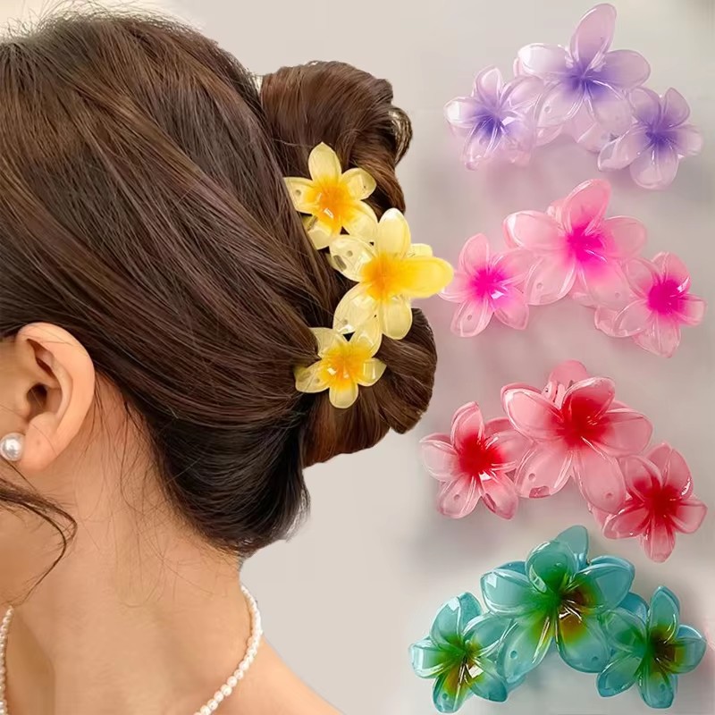 Colourful Flower Hairpin Clip Back of Head Hairpin Shark Clip Japanese Korean Seaside Vacation Hair Accessories for Women Flower Shape Hair Claw Clips Women Sweet Girls Solid Crab Hair Claws Ponytail Hairpin Barrette Headwear Accessories