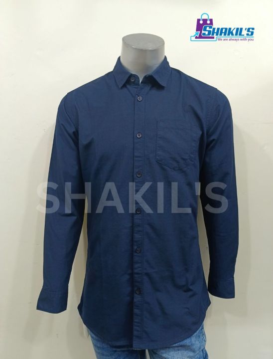 Oxford Cotton Men's Full Sleeve solid color Shirt- Navy Blue Color