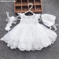 Baby Birthday Princess Dress Elegant Girl Embroidery Flower Beaded White Baptism Tutu Gown Kids Formal Evening Party Costume. 