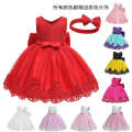 New Girl's Long Bow Lace for Big Evening Kids Dress.