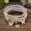 4Pcs Bohemian Butterfly Charm Bracelet Set For Women Crystal Beads Chain Bangle Female Fashion Party Jewelry Gift.