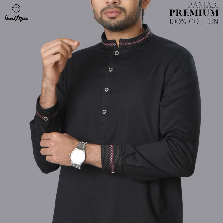 GoodMan Premium Quality Black Color Semi Long Panjabi for Men.