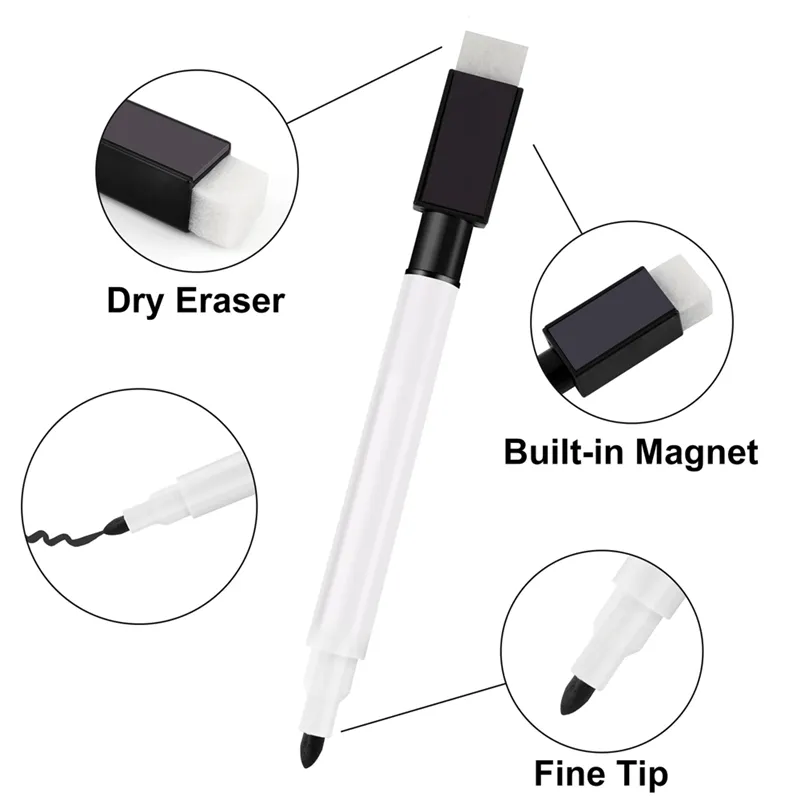 Magnetic Whiteboard Pen Erasable Marker, 48Pack Whiteboard Markers Dry  Erase Marker with Eraser Cap Black - Main Image