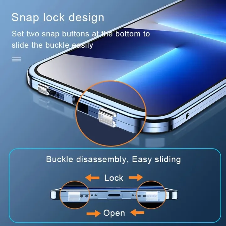 360%C2%B0Full%20Protection%20Metal%20Magnetic%20Double%20Sided%20Glass%20Snap%20Lock%20Case%20For%20iPhone%2015%20Pro%20Max%2014%2012%2011%2013%20Pro%20Max%20Plus%20Bumper%20Cover%20-%20Image%204