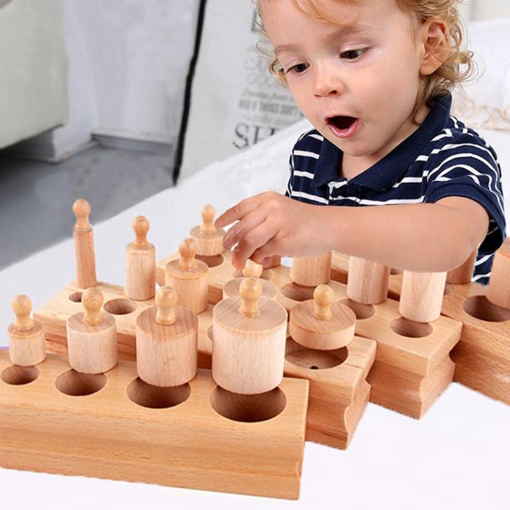 Newest Montessori Educational Games Wooden Cylinder Socket Parent Child Interaction Math Toy Baby Practice and Senses