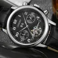 Authentic Western Union Tourbillon Watch Mens Automatic mechanical watch hollow multifunctional waterproof stainless steel watch (Blue). 